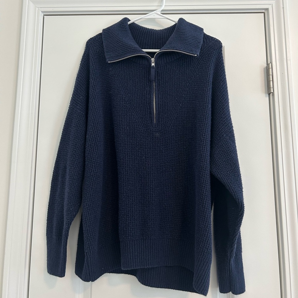 Aerie Blue Zip Up Sweater Classic Knit